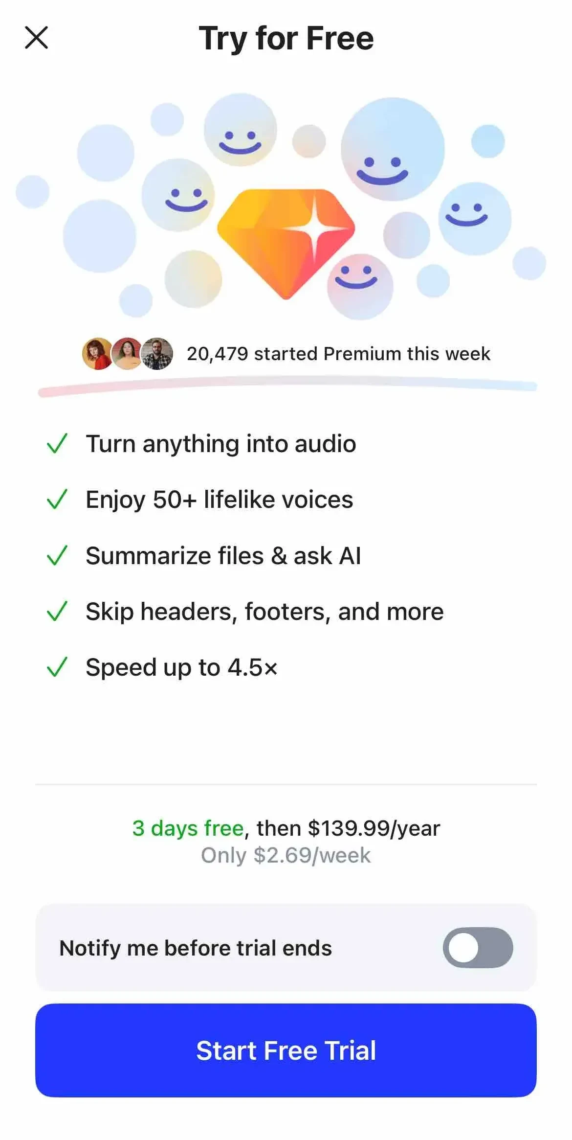 Speechify Text to Speech Audio paywall screen