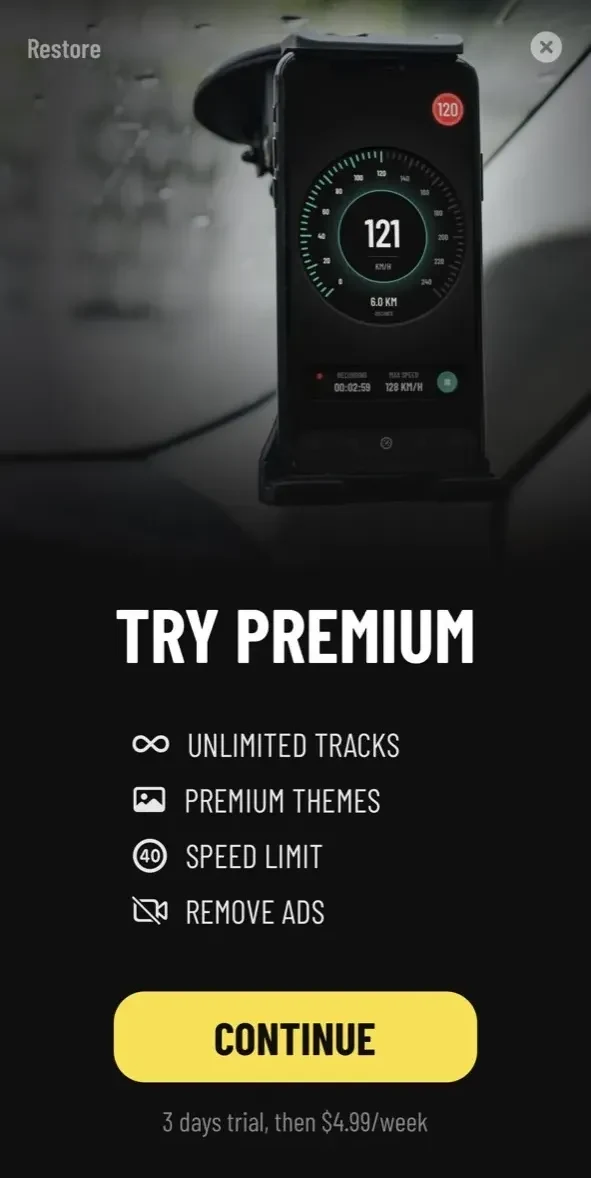 Speedometer paywall screen