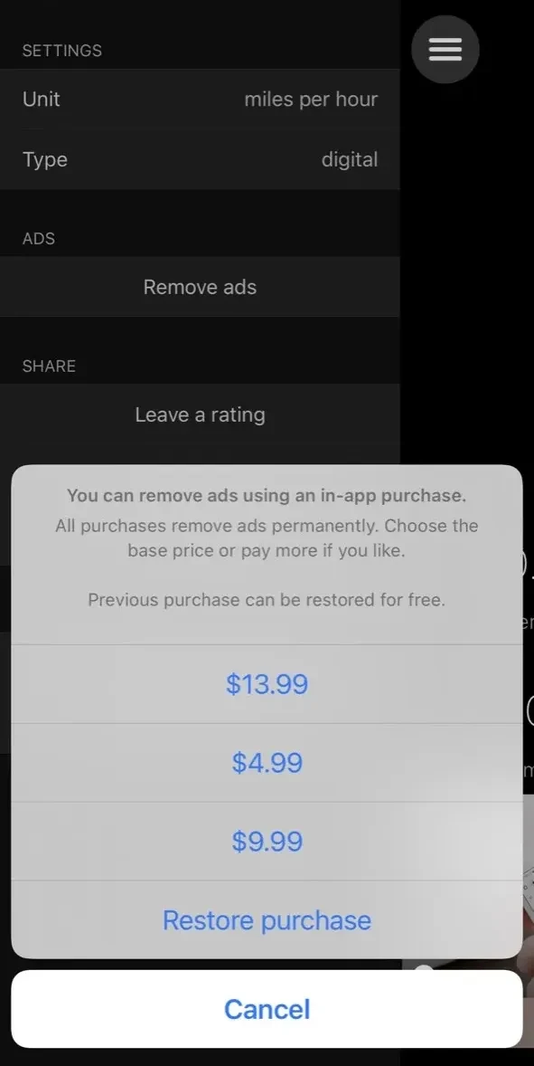 Speedometer × paywall screen