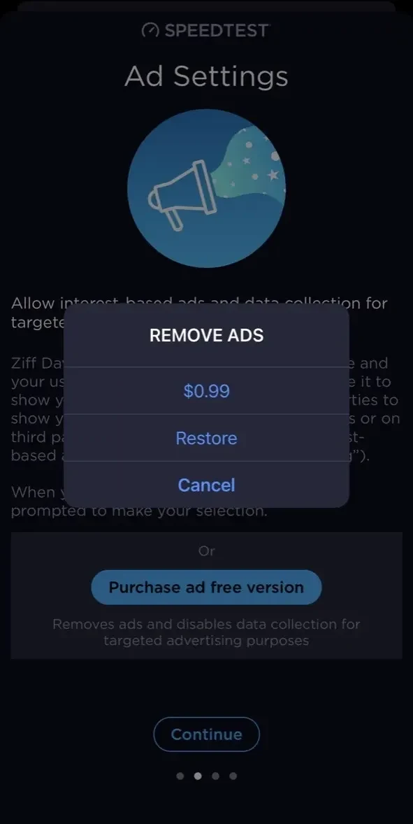 Speedtest paywall screen