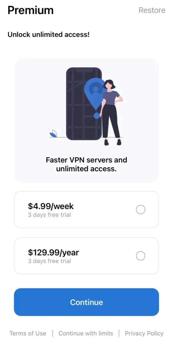 Speedy VPN paywall screen