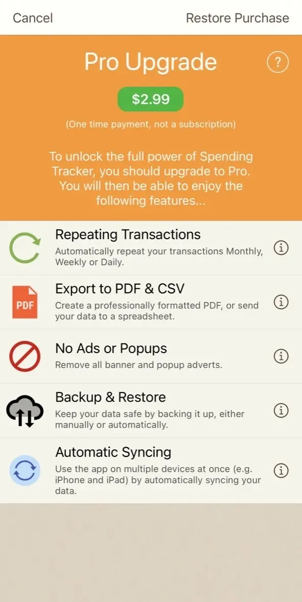 Spending Tracker paywall screen