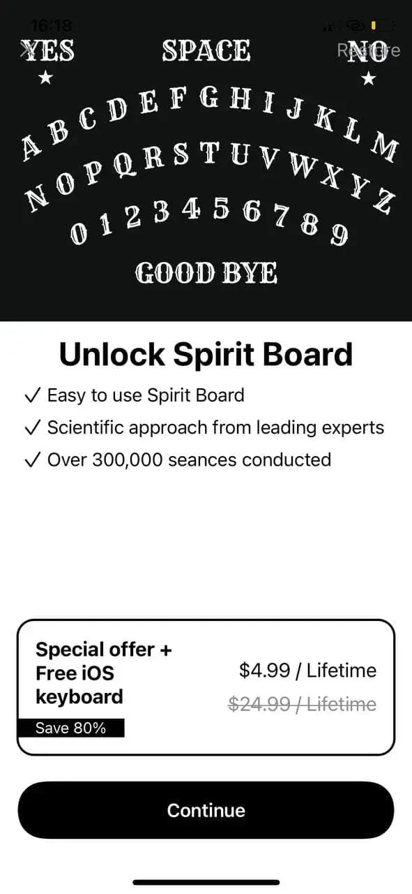 Spirit Board paywall screen