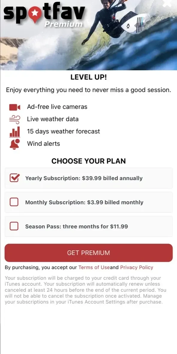 Spotfav paywall screen