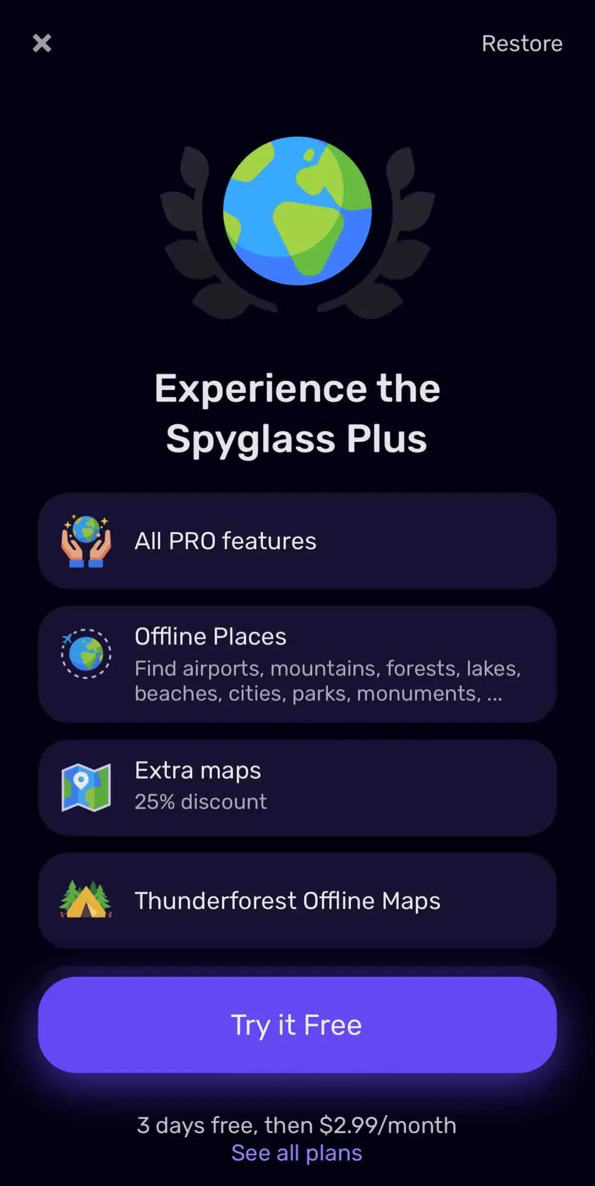 Spyglass paywall screen