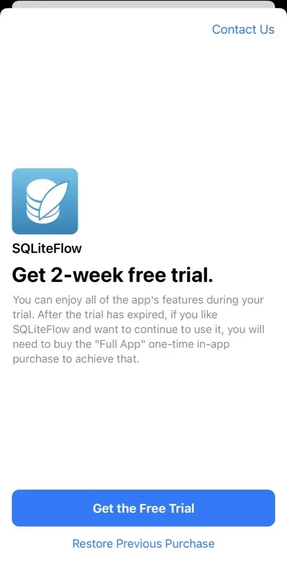 SQLiteFlow paywall screen