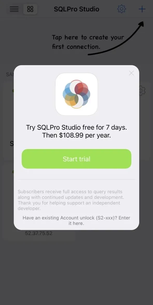 SQLPro Studio paywall screen