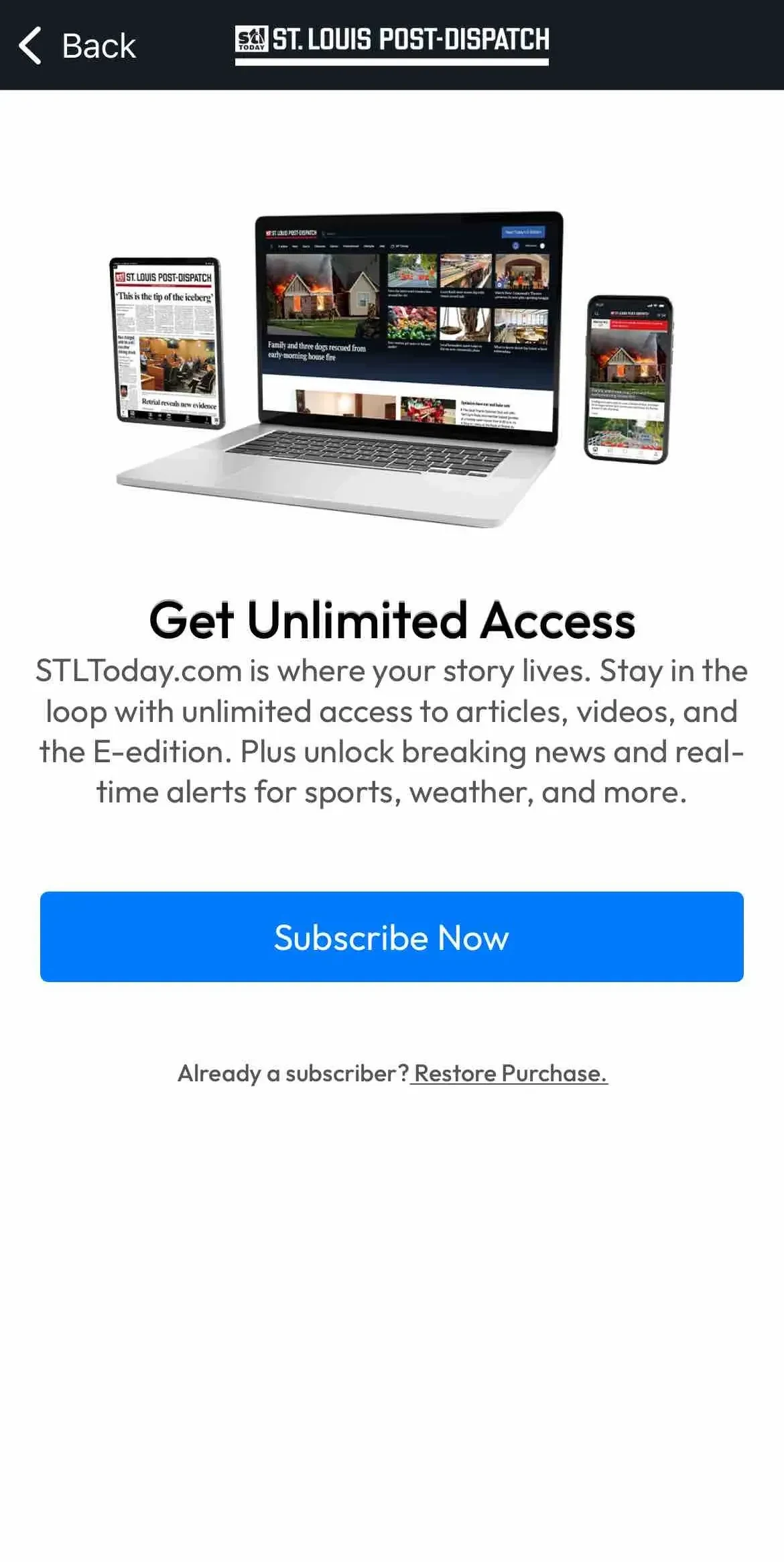 St. Louis Post paywall screen