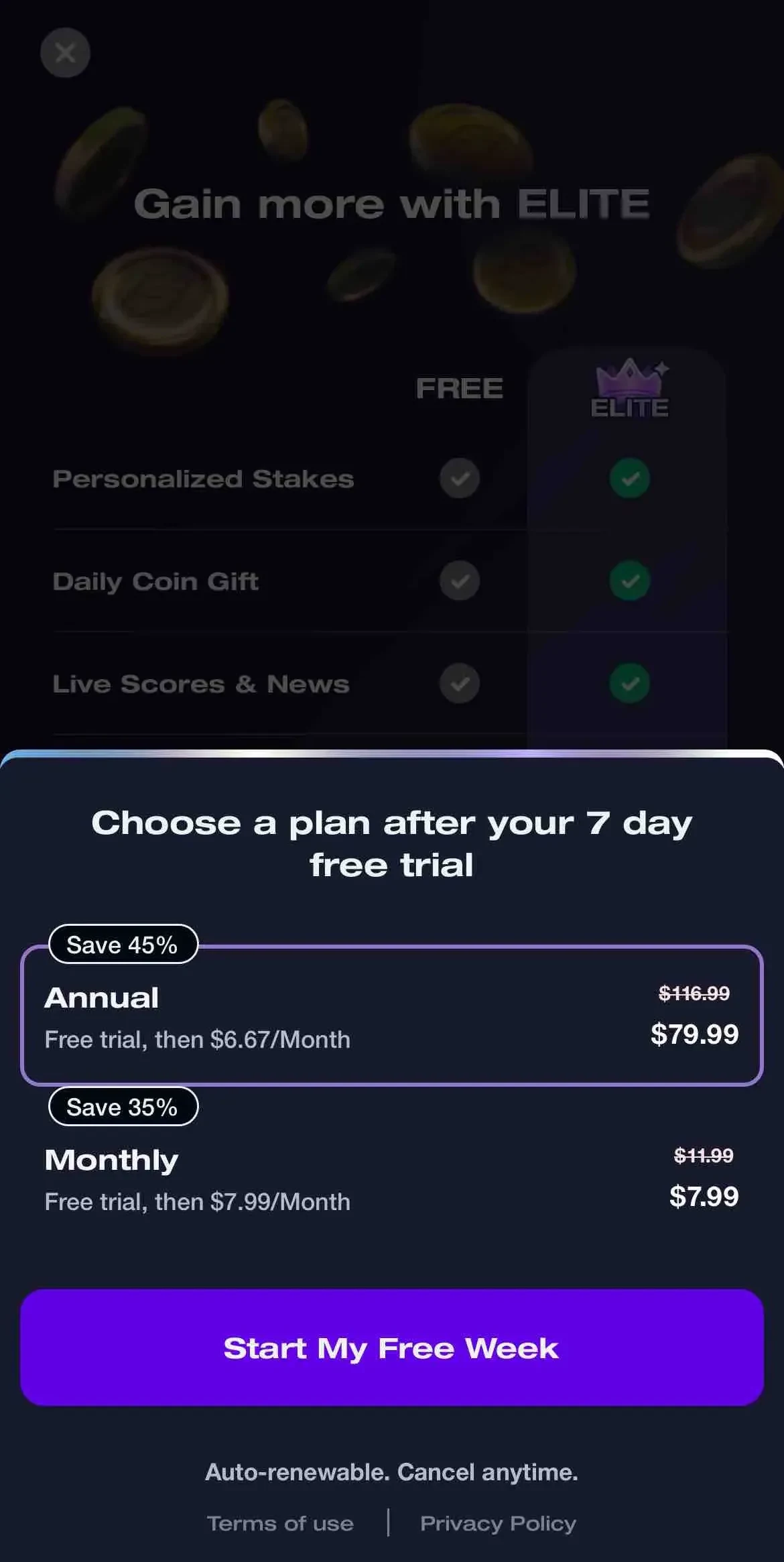 Stadium Live paywall screen