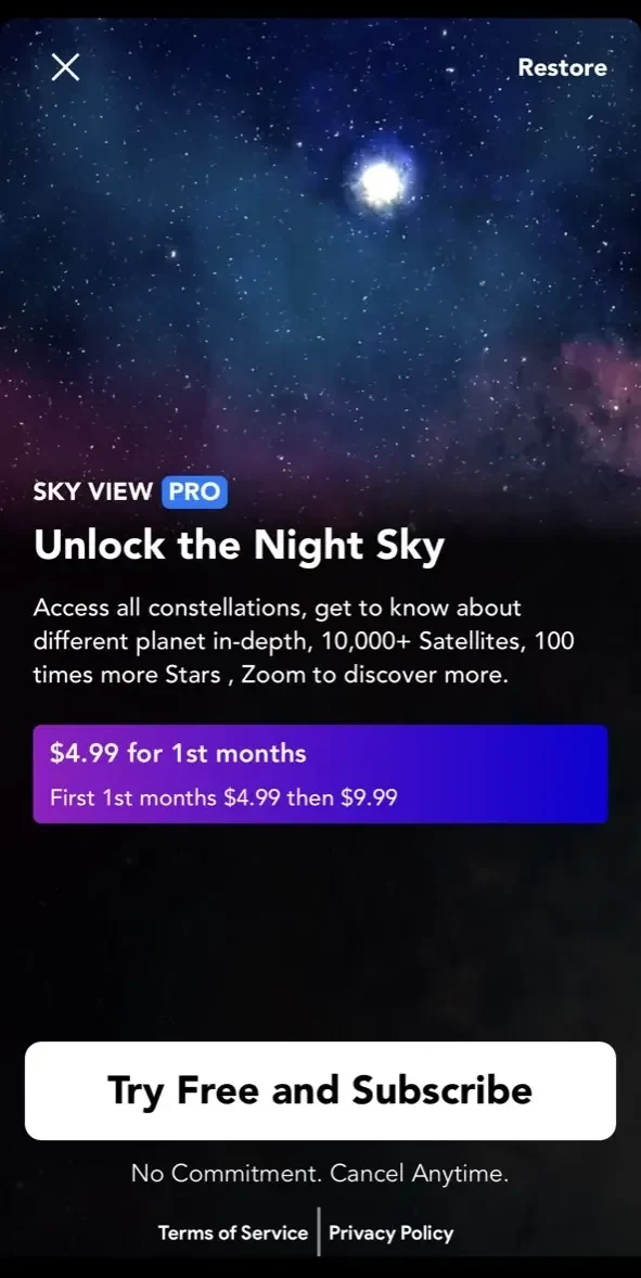 Star Gazer paywall screen