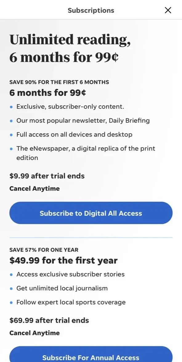 Star Press paywall screen
