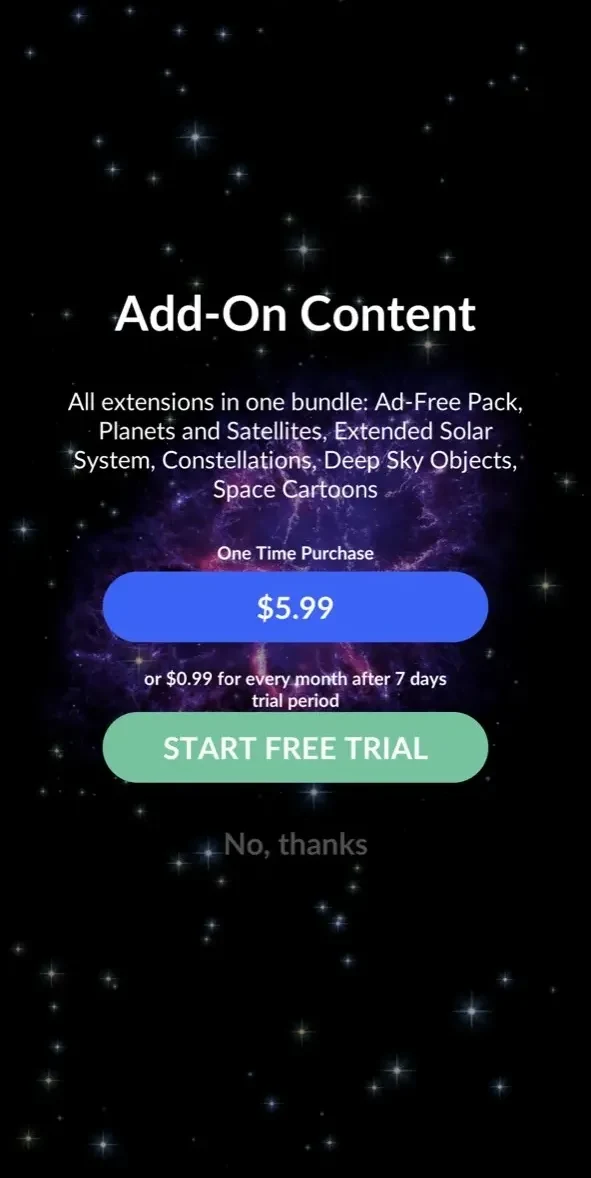 Star Walk 2 Ads+ paywall screen