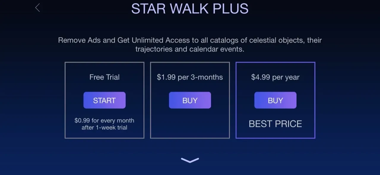 Star Walk paywall screen