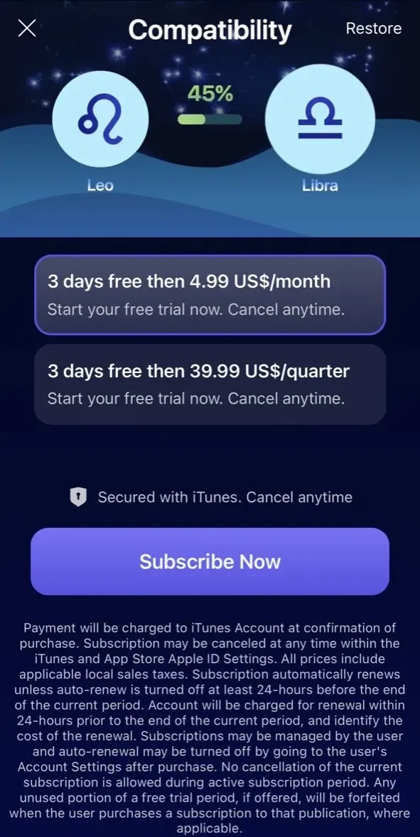 StarMaster paywall screen