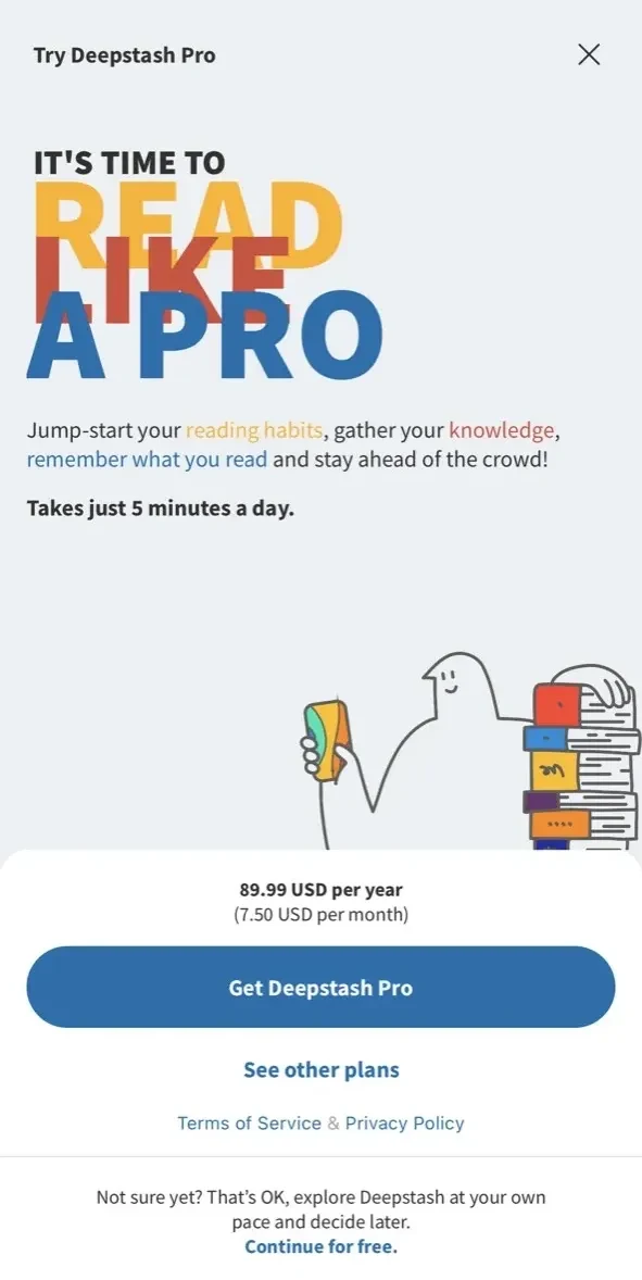 Deepstash paywall screen