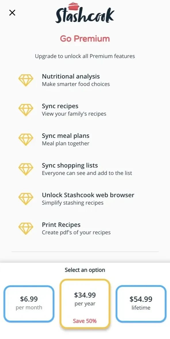 Recipe Keeper paywall screen