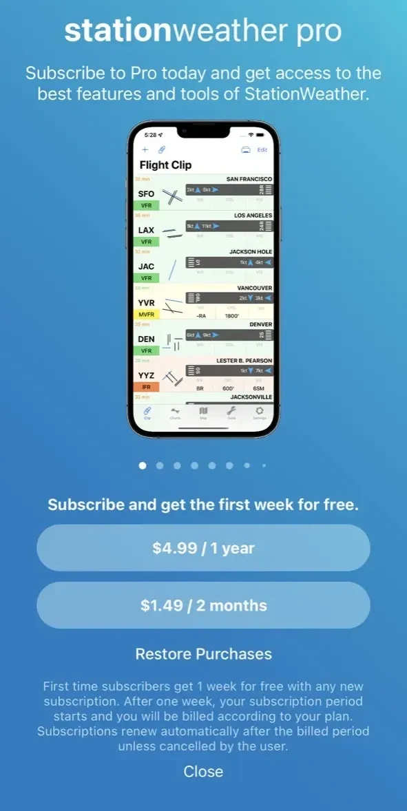 StationWeather paywall screen