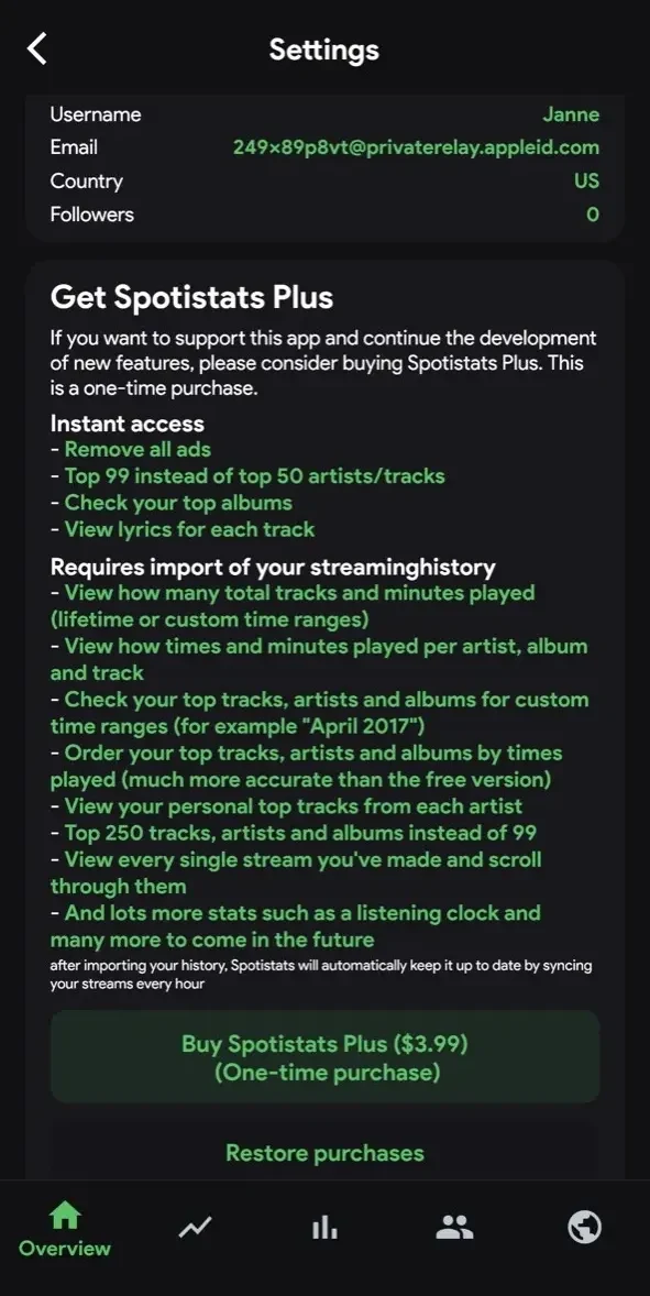 stats.fm paywall screen