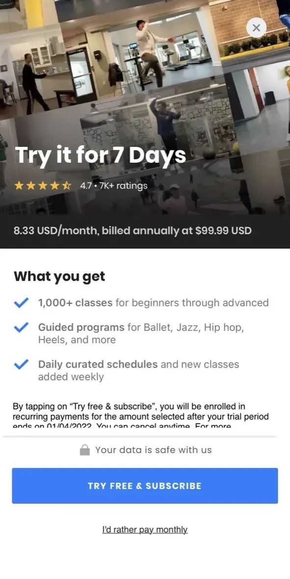 Steezy paywall screen