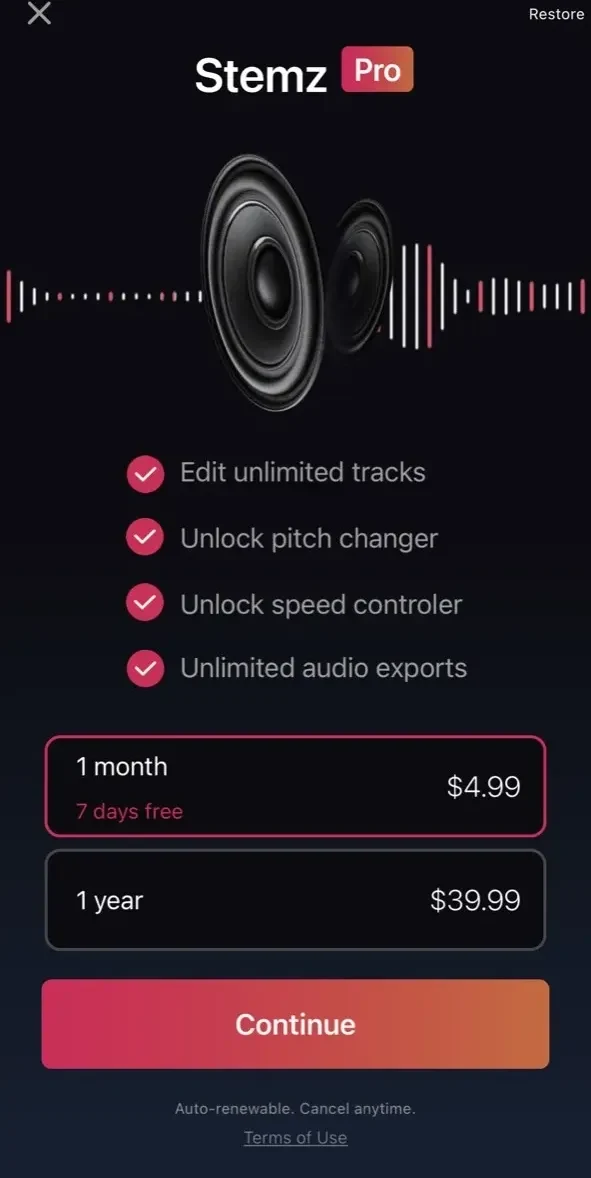 Stemz paywall screen