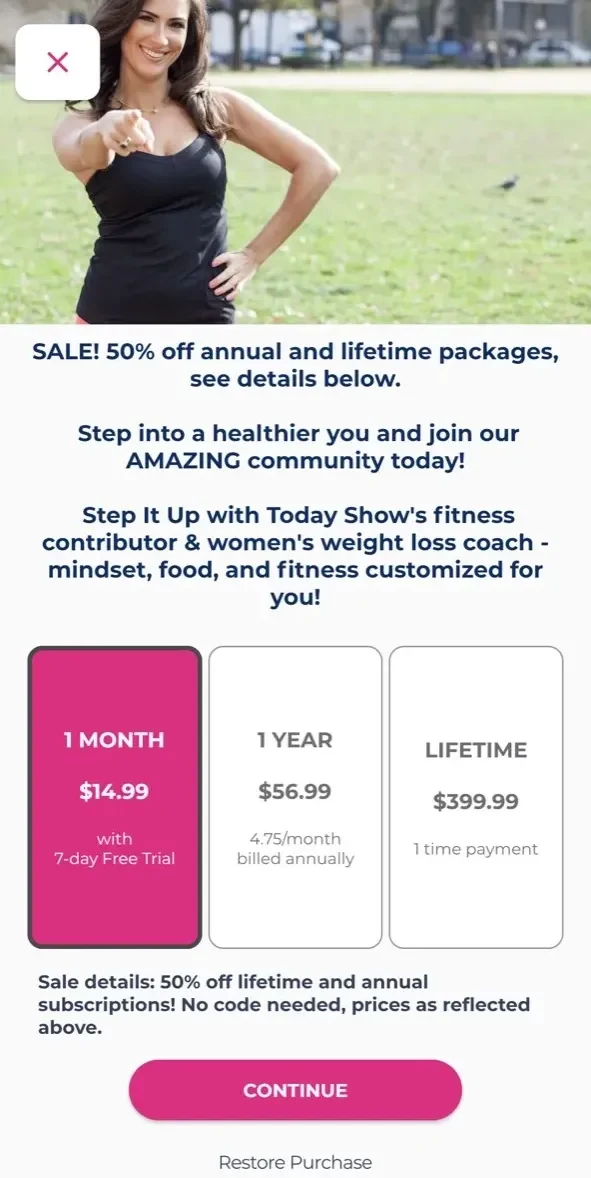 Step It Up with Steph paywall screen