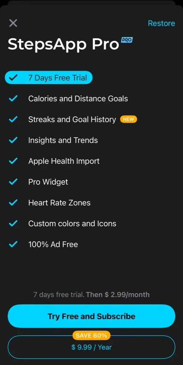 StepsApp Pedometer paywall screen