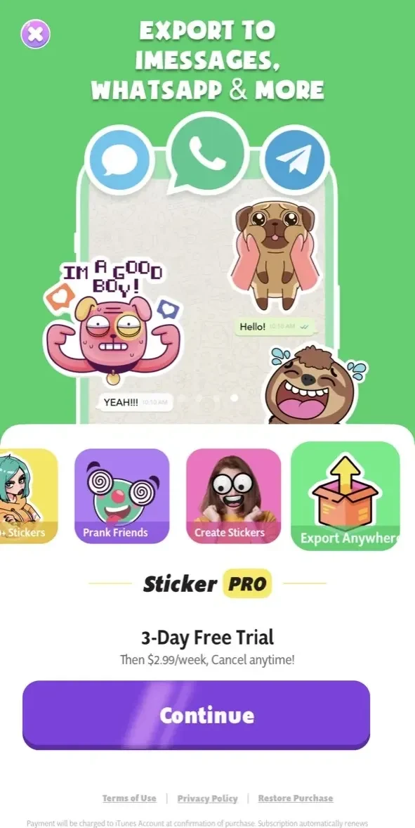 Stickers Funny of Meme paywall screen