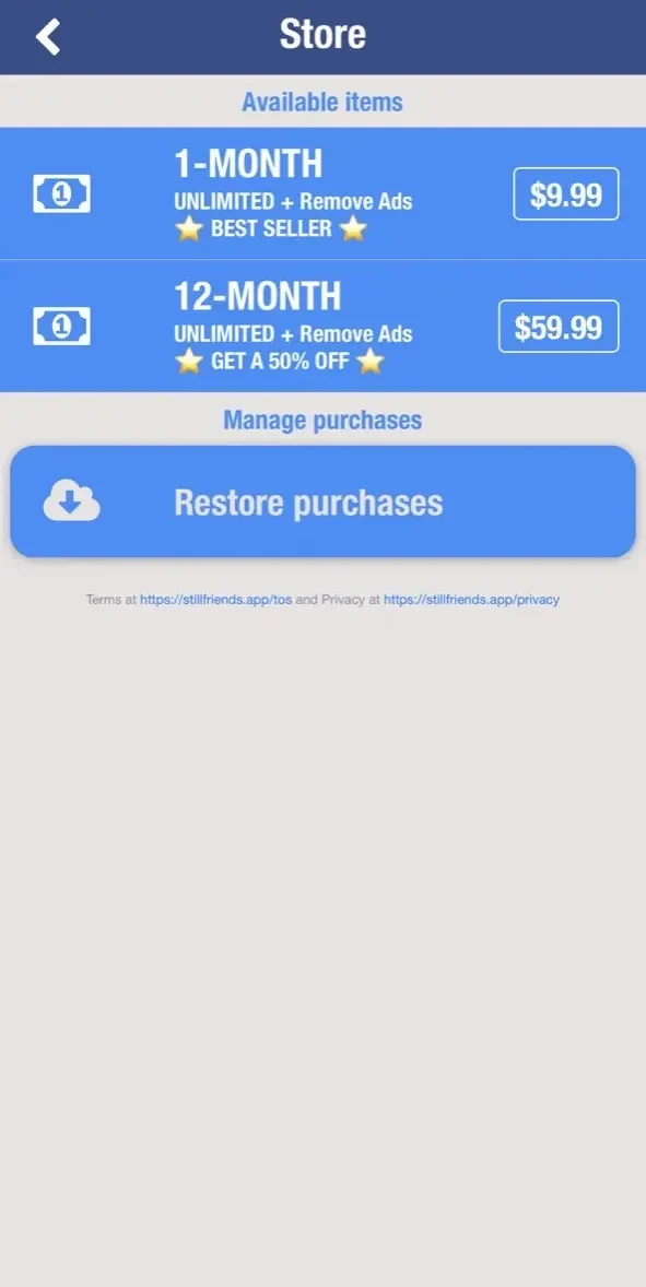 Still Friends paywall screen