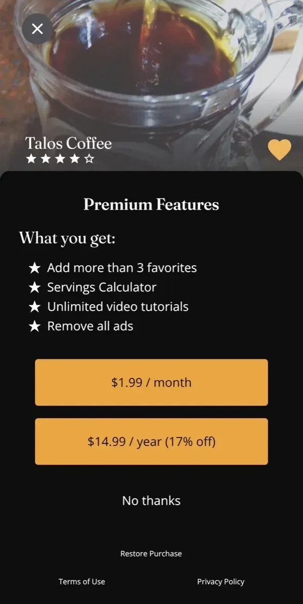 Stir Mixalot paywall screen