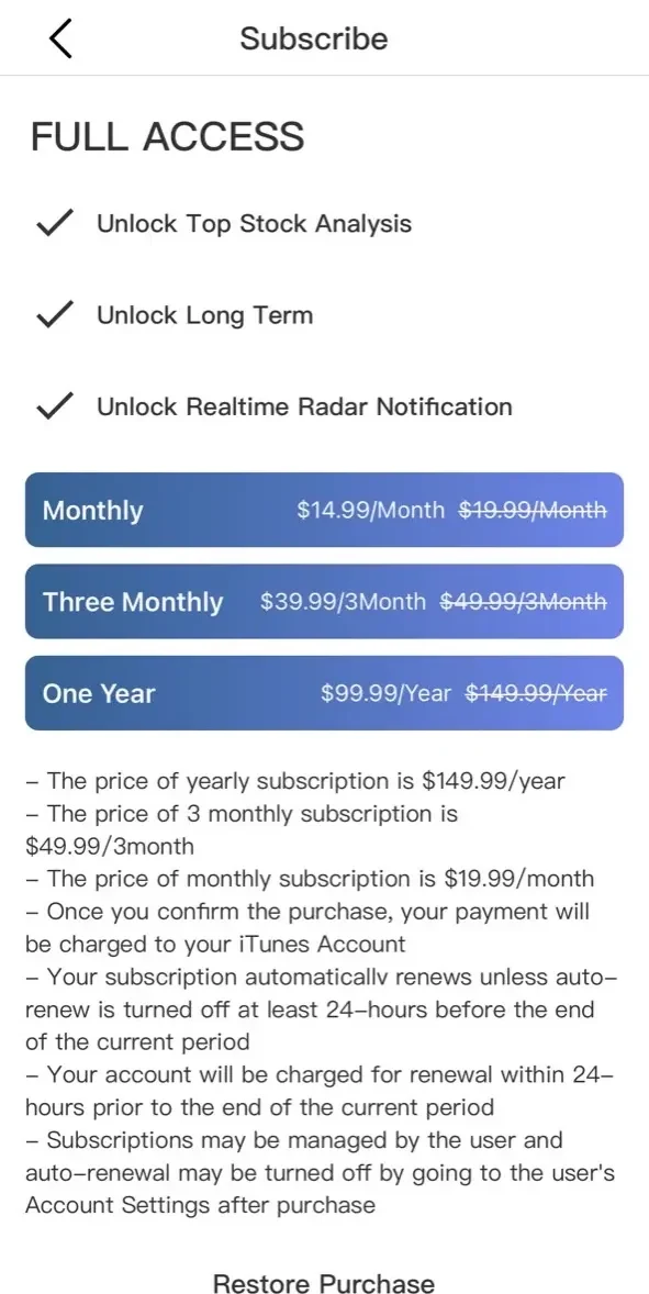Stock Advisory paywall screen