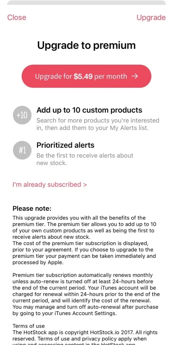 HotStock paywall screen
