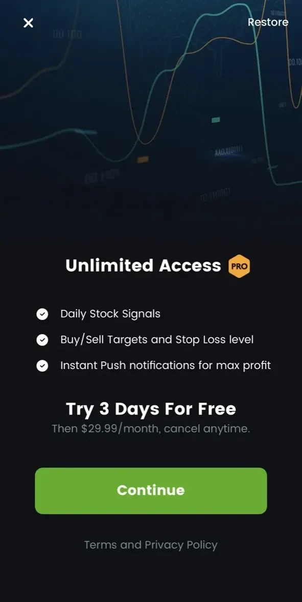 Stock Alert paywall screen