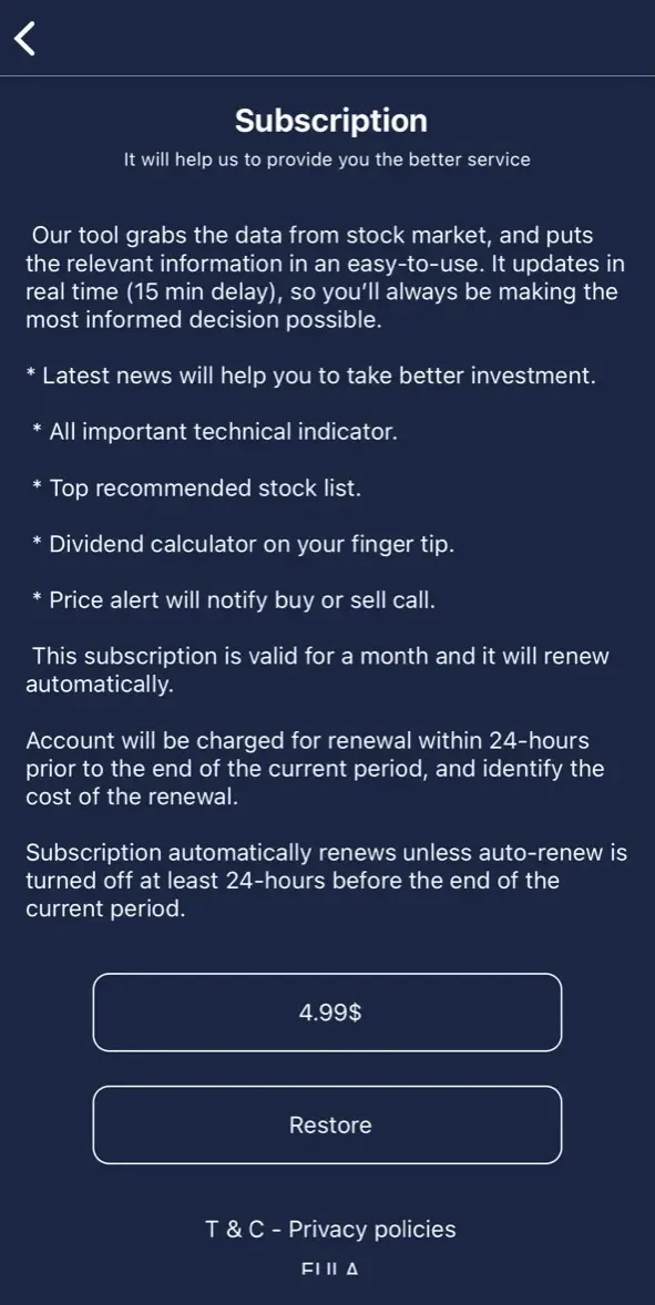 Stock Dividend paywall screen
