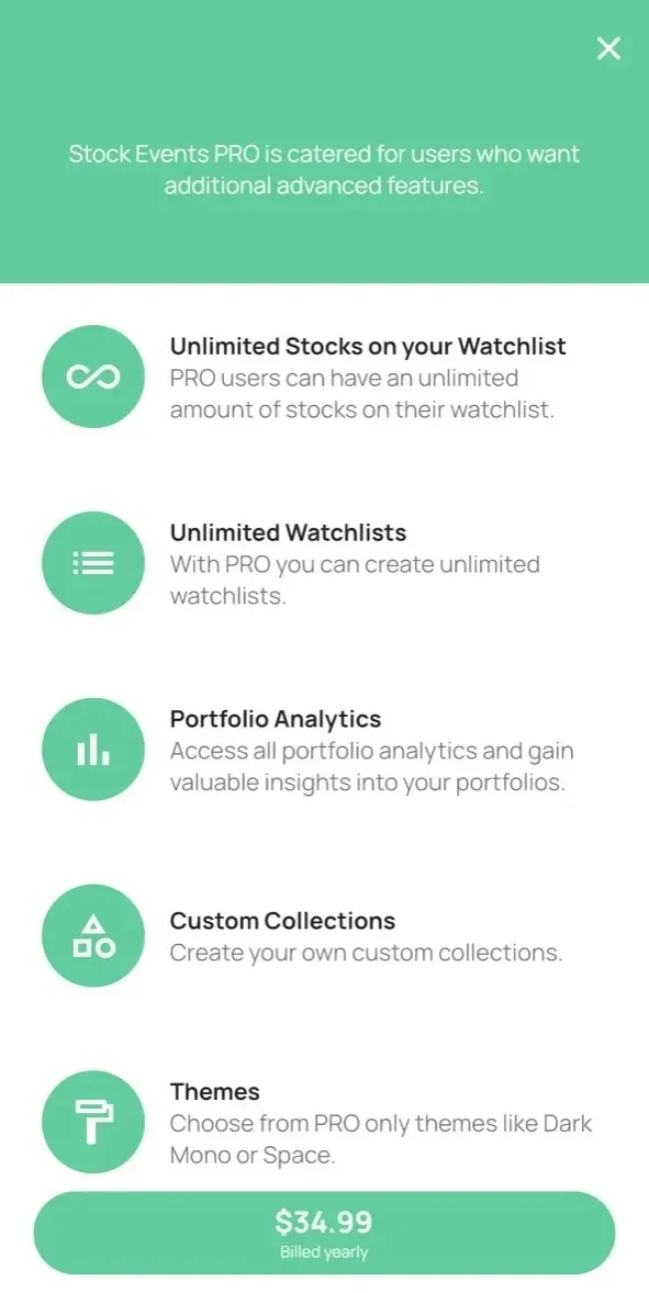 Stock Events Market Tracker paywall screen