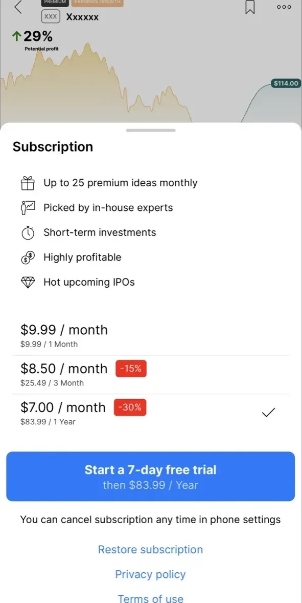 Stock Insights paywall screen