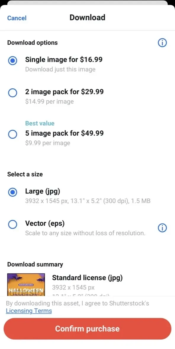 Shutterstock paywall screen