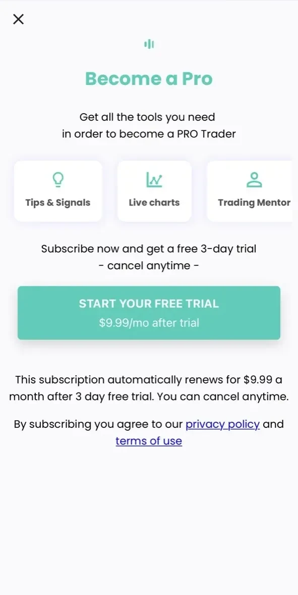 Stock Signals Pro paywall screen