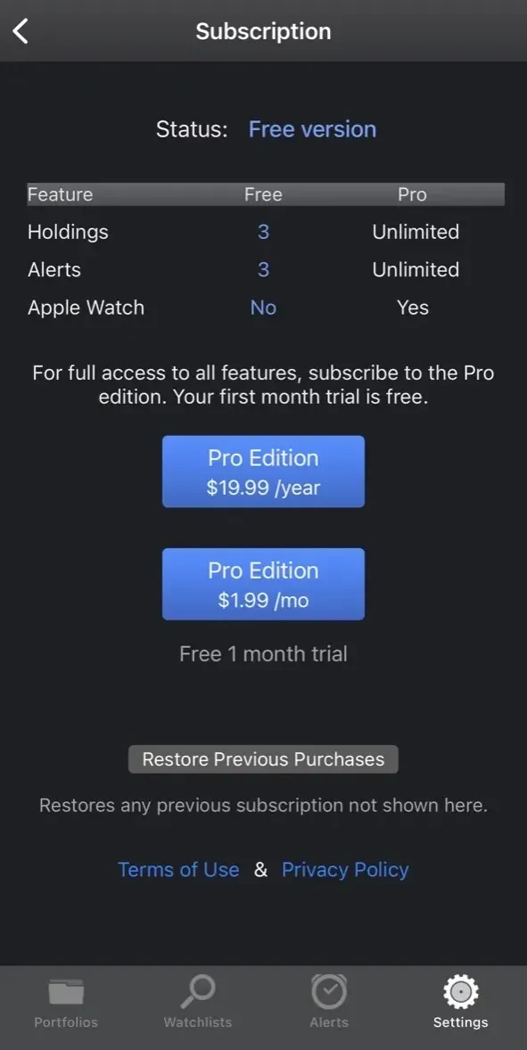 Portfolio Trader paywall screen