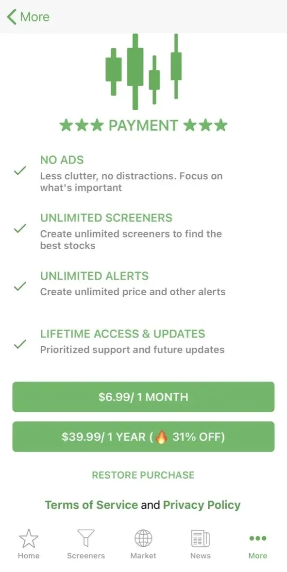 Stock Tracker paywall screen