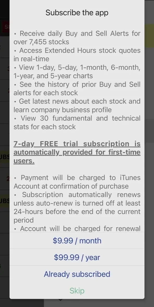 StockRank Value Stocks Trading paywall screen
