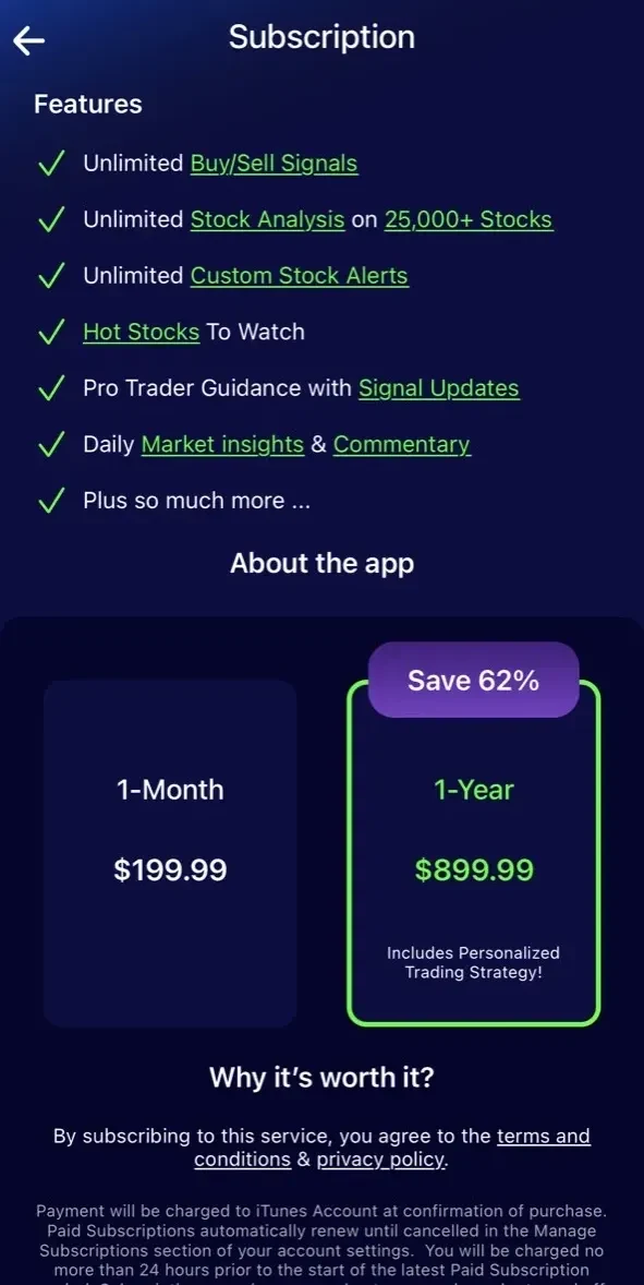 Stocks Alerter paywall screen