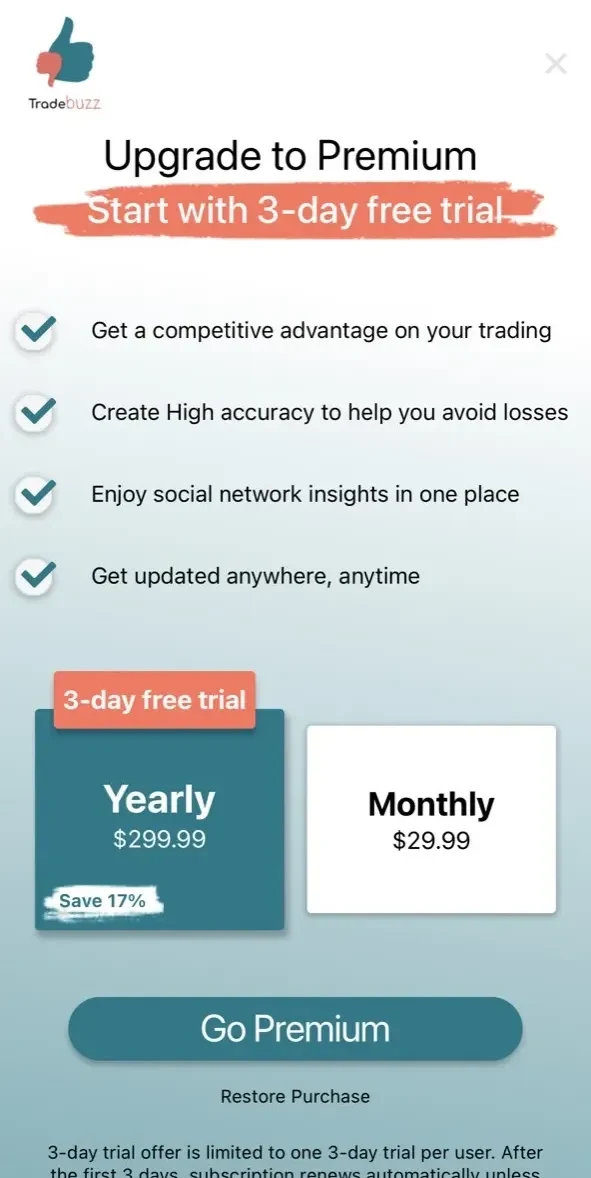 Stocks Social Media Sentiment paywall screen