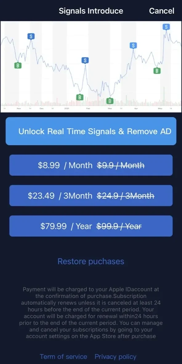 StocksScreener signal paywall screen