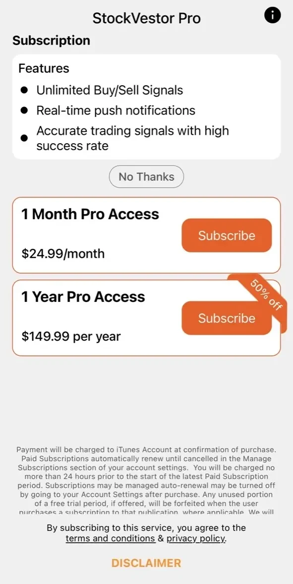Stockvestor paywall screen