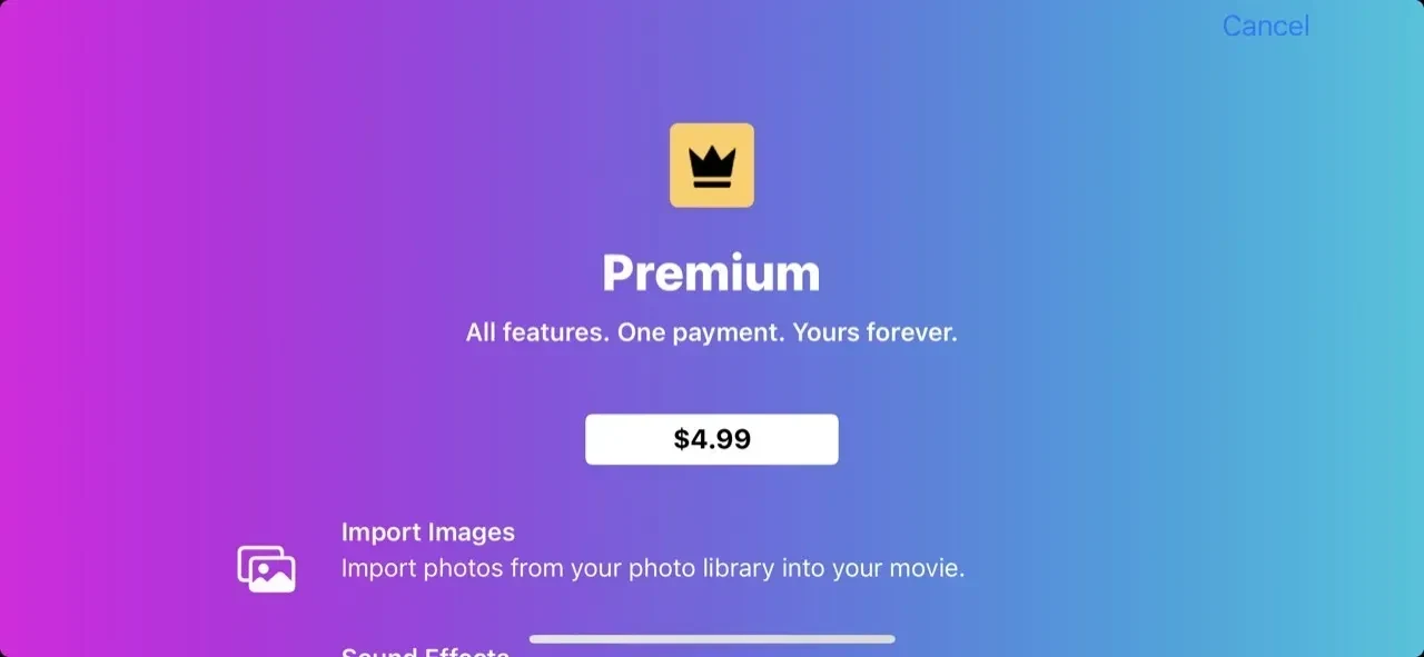 Stop Motion Studio paywall screen