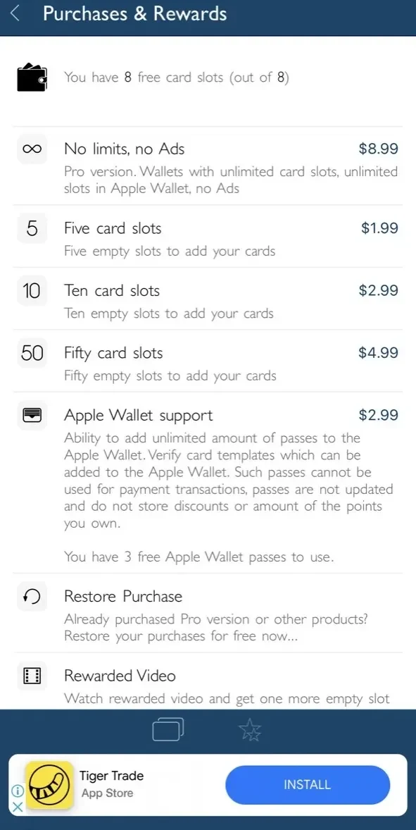Store Cards paywall screen