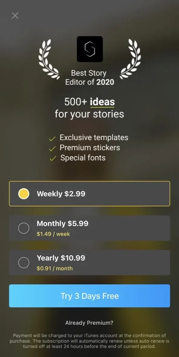 Story Template paywall screen