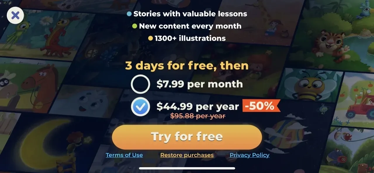 Little Stories paywall screen