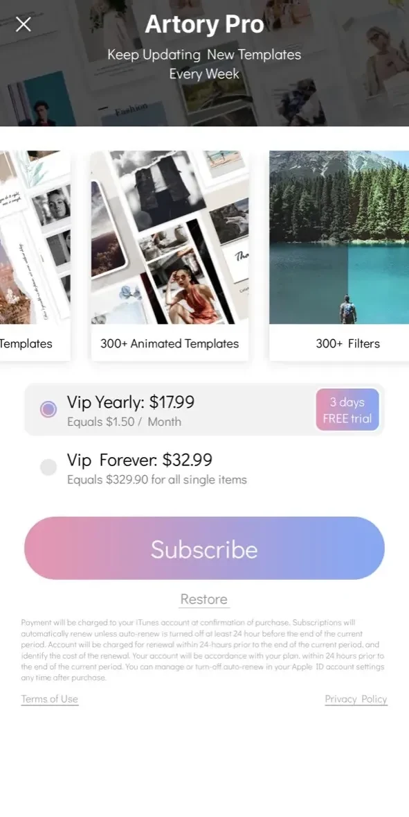 Story Art paywall screen