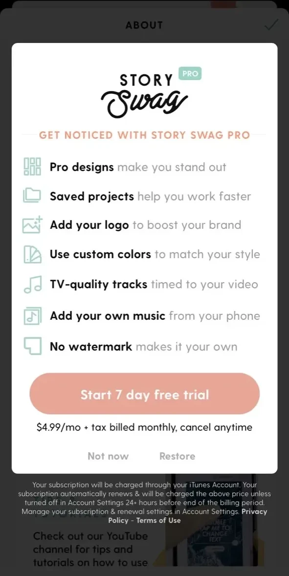 Story Swag paywall screen